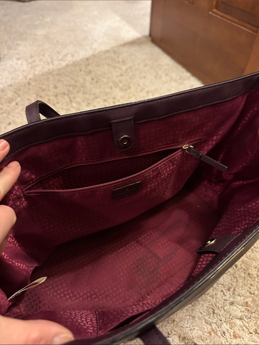 kate spade plum leather tote in wine - Picture 9 of 14